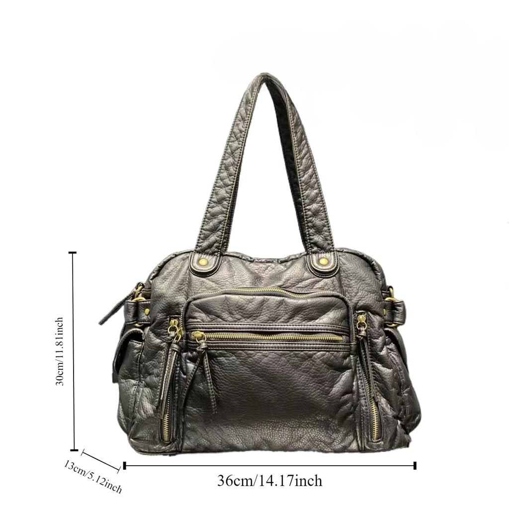 Damen Weiches Leder Schultertasche Trendige Retro Pendler Handtasche