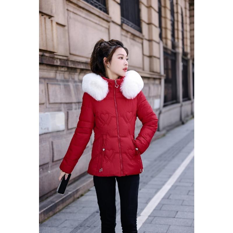 New big fur collar short slim and thin cotton-padded coat women's removable hat student jacket cotton-padded jacket