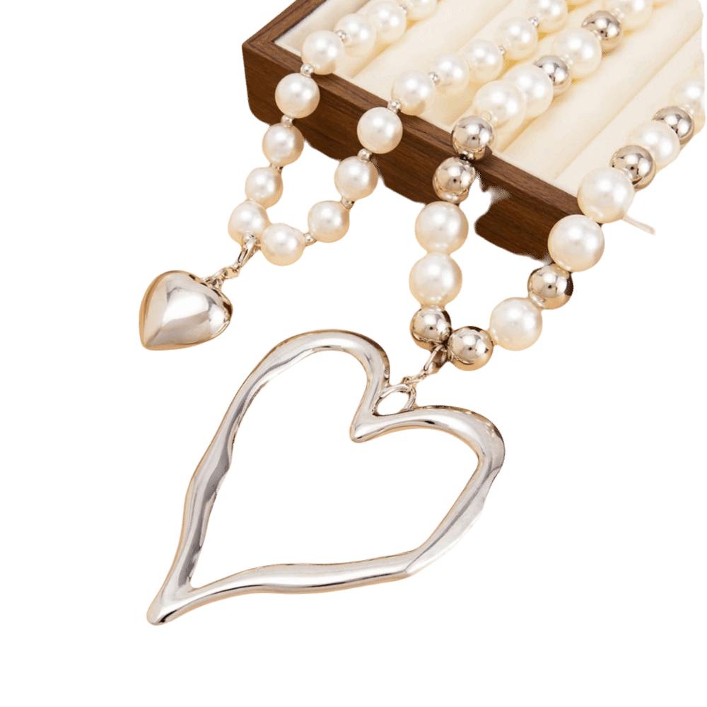 New Personalized Chunky Gold Silver Color Y2K Layered Beaded Pearl Multicolor Alloy Heart Pendant Jewelry Accessories
