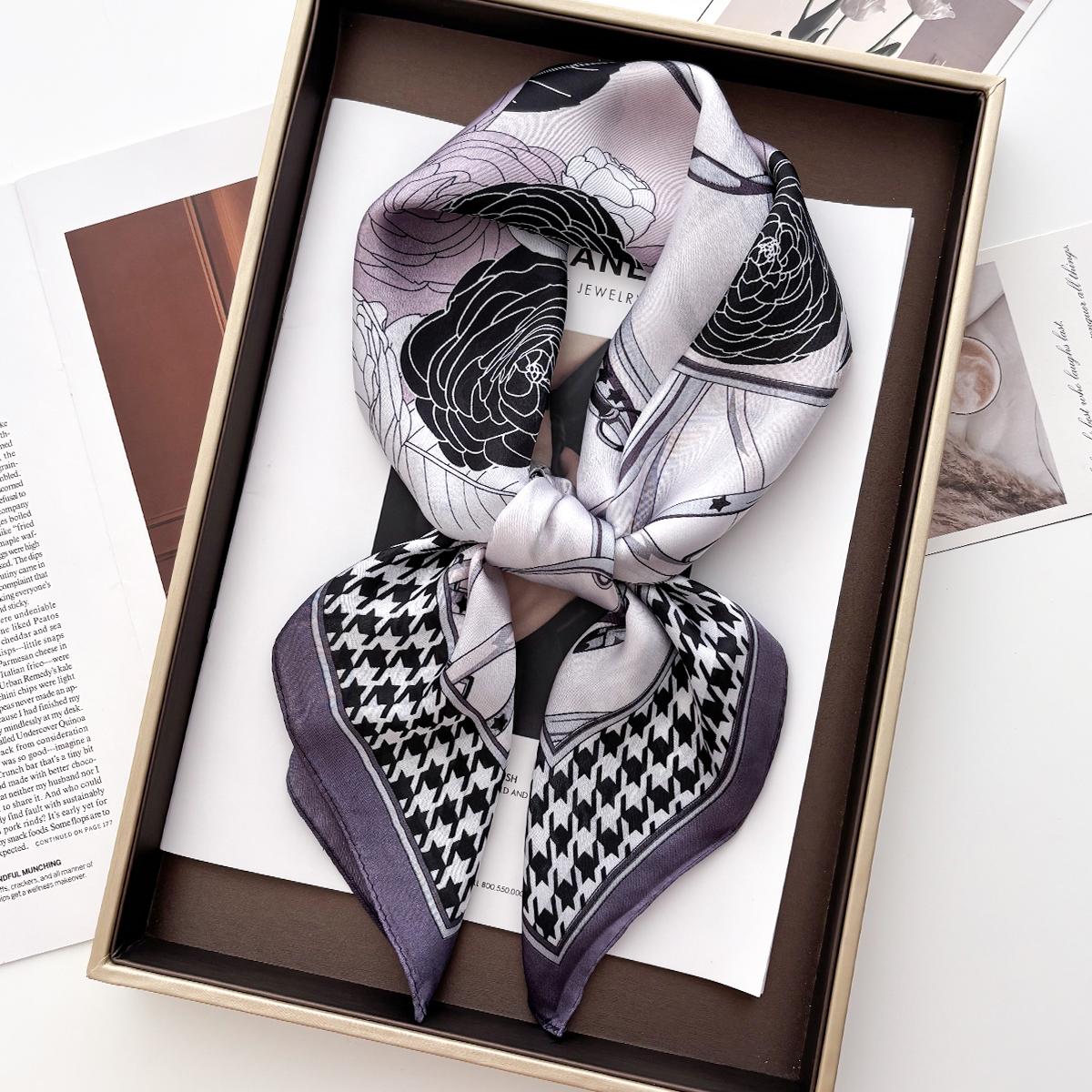 

70*70cm Luxury Design Square Hair Scarf for Women Hijab Small Neck Tie Hand Wrist Kerchief Female Headband Foulard 70x70CM