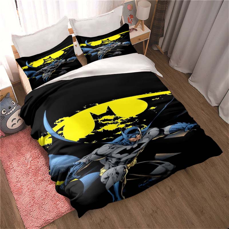 3D Printed Batman Cartoon Pattern Bedding and Duvet Cover Set, Soft and Warm Dormitory Bedding Set