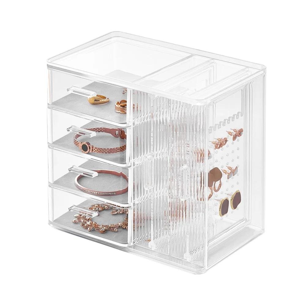 

Premium 4-Drawer Jewelry Organizer with Pull-Out Earring Trays Holds 80 Pairs of Earrings Stackable Jewelry Storage Vanity United States
