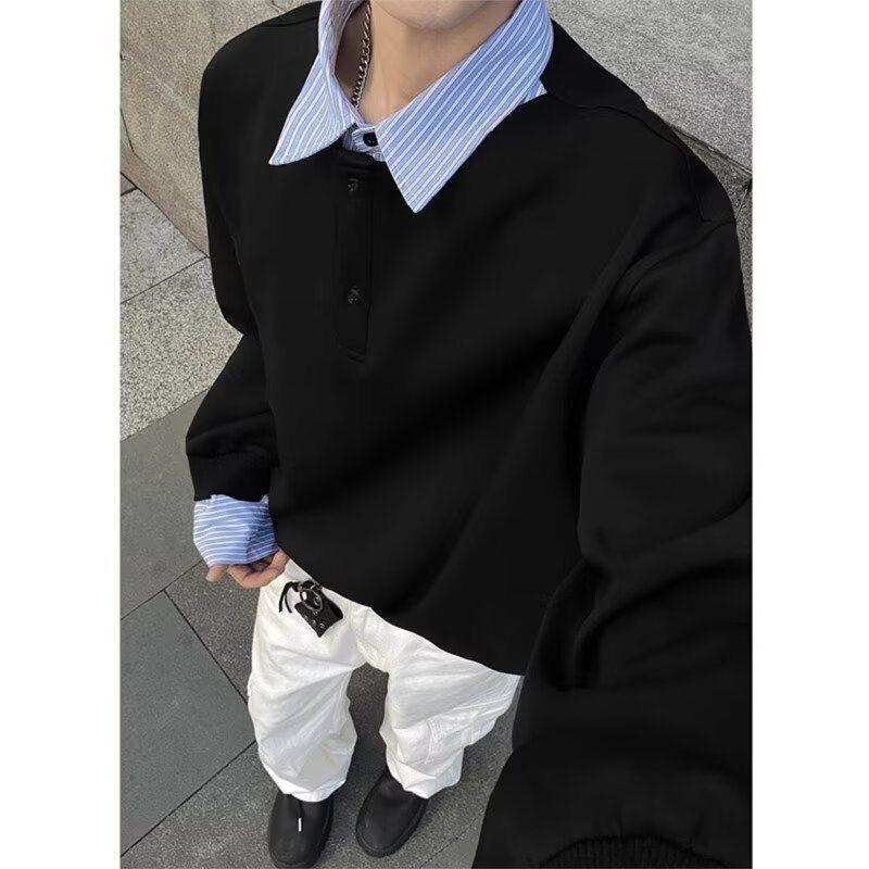 Herren Kapuzenpullover mit Samtfutter und Zweiteiler-Kragen - Herbst/Winter Trendiger Lockere Passform Schweres Langarm-T-Shirt.