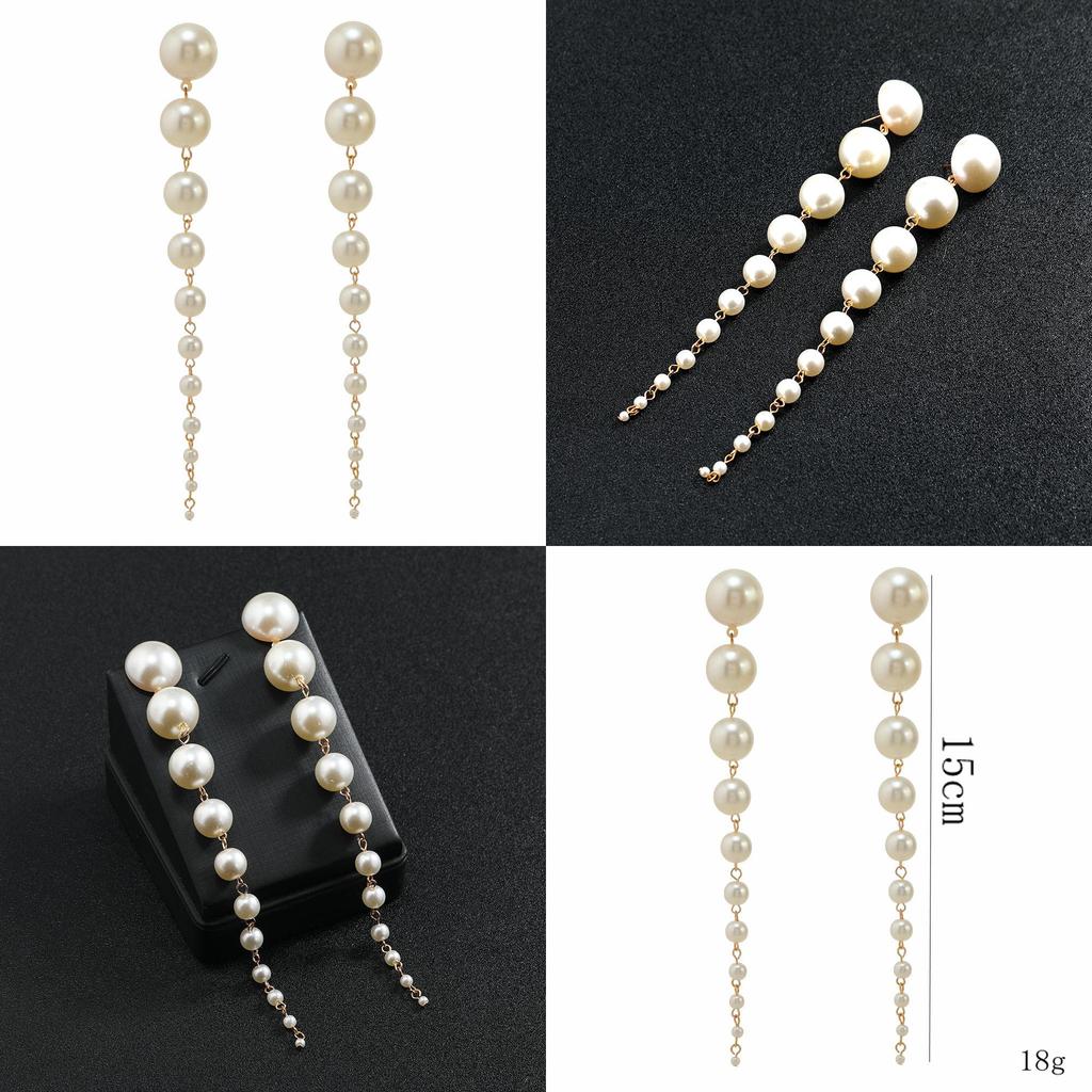 Pearl Long Dangle Earrings For Women With Elegant Office Wear Accessory