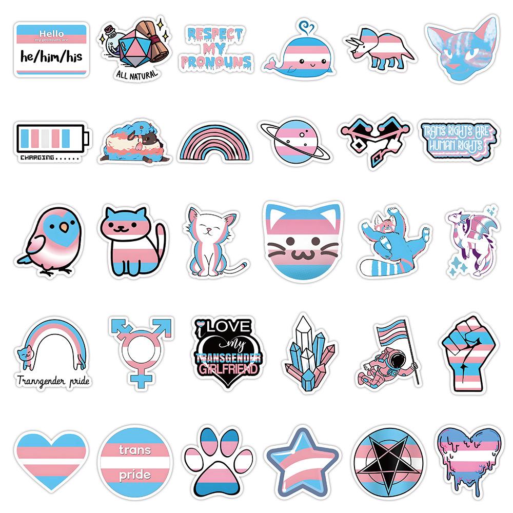 60pcs Cute LGBT Transgender Pride Stickers Car Notebook Laptop Skateboard Guitar Fridge Cartoon DIY Vinyl Decal Sticker