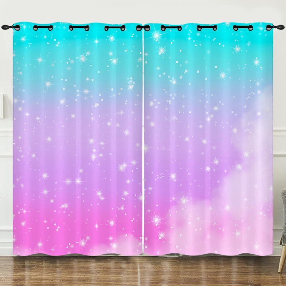Curtain Gradual Change Smudge Blinds 3D Digital Printing Curtain Blackout Punching