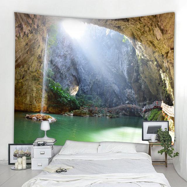 Rock Cave Sunrise 3d Printing Tapestry Reef Rock Cave Sea View Wall Hanging Living Room Bedroom Hall Tapestry Mural 6 Sizes