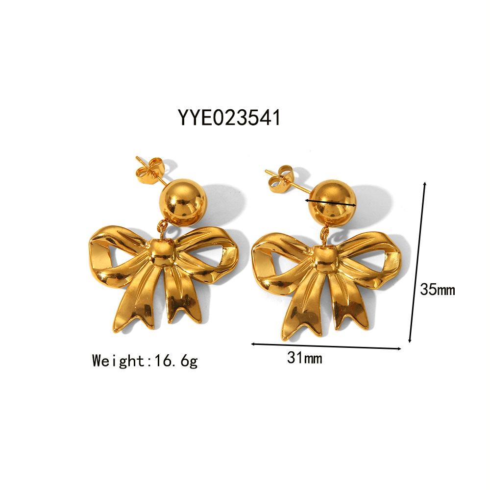 Gold Color Stainless Steel Bowknot Drop Earrings For Women Pierce Drop Stud Accessory