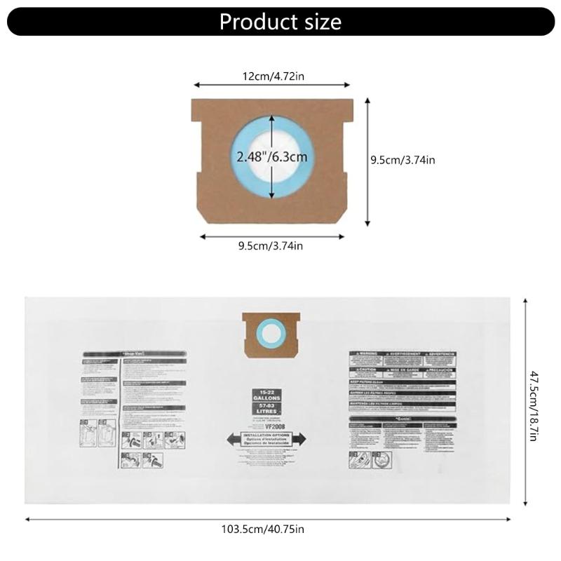 Dust Bags Replacement Vacuum Bags for 15-22 Gallon High Efficiency Dust Collection Paper Collection Filter Bag