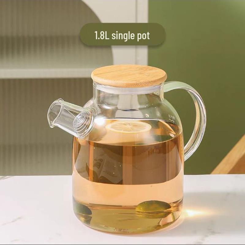 Borosilicate Glass Cold Water Pitcher with Filter and Bamboo Steel Lid