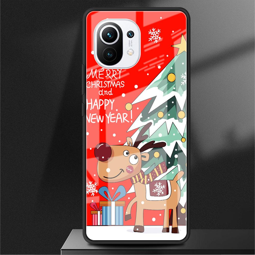 Glass Case For Xiaomi Poco X3 NFC 11 Lite 11T F3 M3 For Redmi Note 11 10 9 8 Pro 10S 9S 9A 9C Phone Cover Snowman Christmas Cute