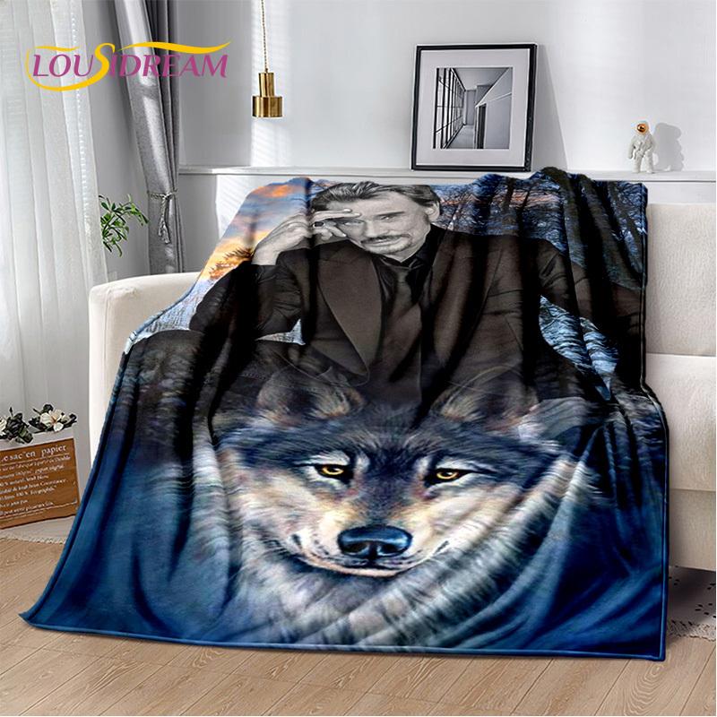 3D Printing Johnny Hallyday Rock Star Soft Flannel Blankets,Throw Blanket Comfortable Blanket for Picnic Beds Home Bedroom Cover