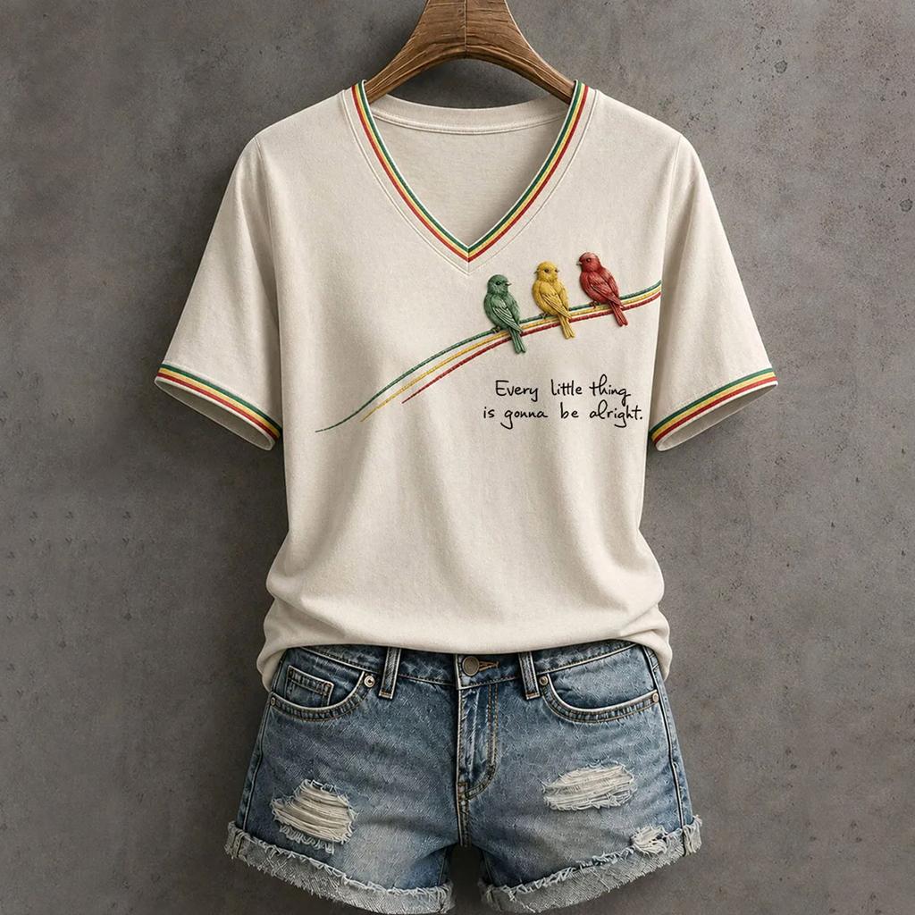 Women's Trendy V-Neck Printed Short Sleeve T-Shirt