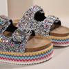 Plus Size Sequin Buckle Cork Slides - Outdoor Double Buckle Sandals