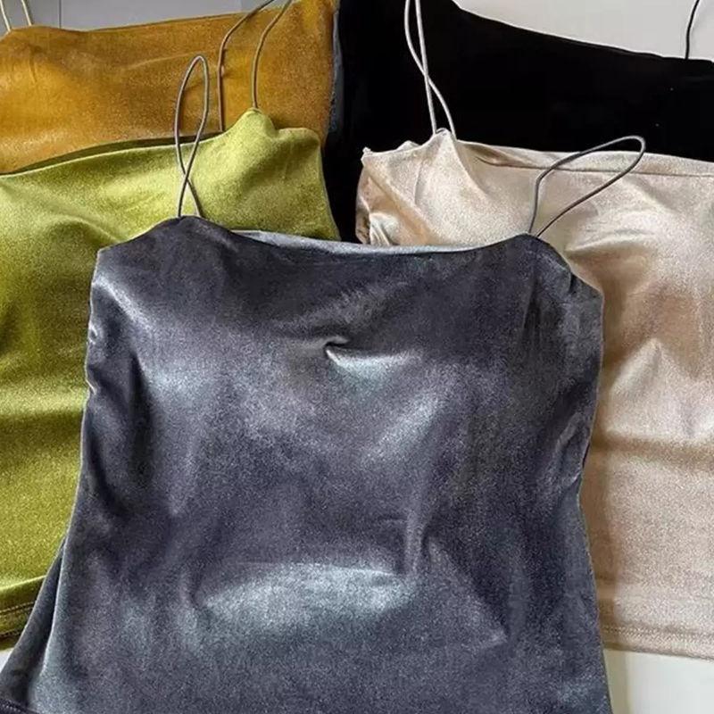 Sametové tílko vesta Vysoce kvalitní spodní prádlo Není třeba nosit prsní vložku Bandeau Lodičkový výstřih Bez rukávů Top na špagetová ramínka Sametový Sexy