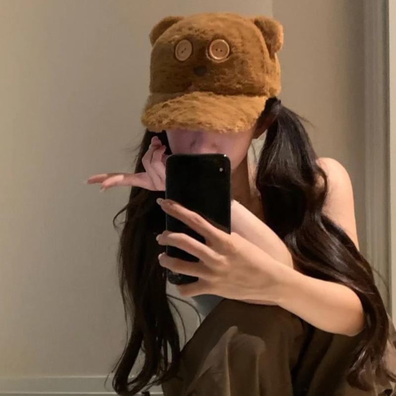 Comfortable Bear Embroidered Baseball Hat Breathable Fleece Hat Fashion Accessory For Family Outings Daily Wear