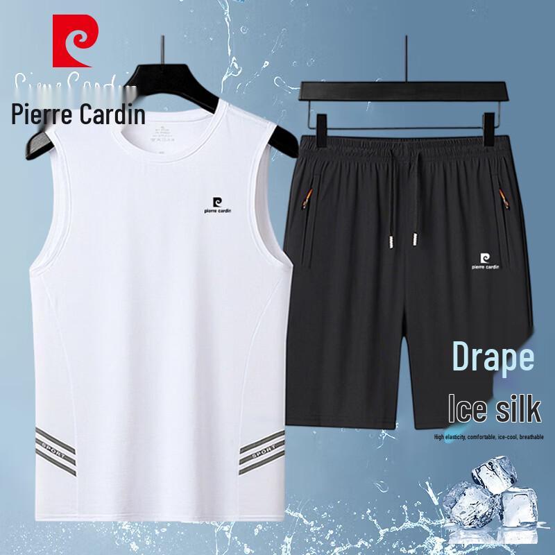 Pierre Cardin Men s Ice Silk Sleeveless T-Shirt & Shorts Set L
