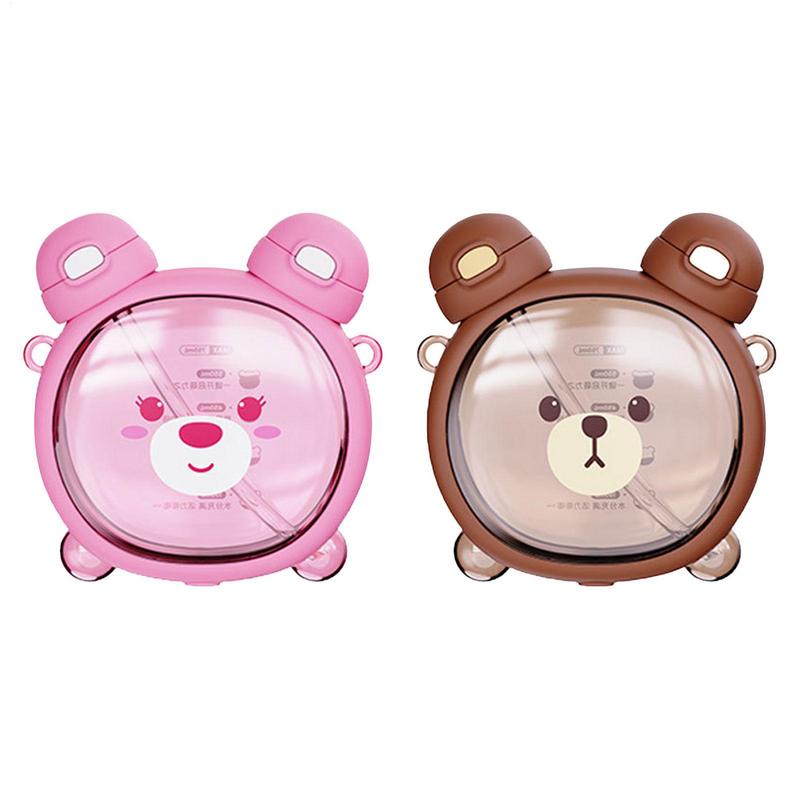 750ML Cute Bear Kettle Straw Water Cup Summer Straw Bottle Plastic Straw Drinking Cup Ka-waii Children Water Cup For School
