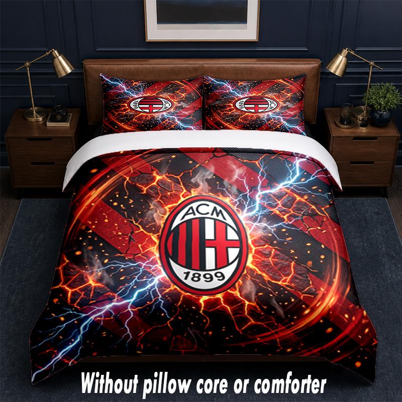 AC Milan Design Postel Sada povlečení 1 povlak na přikrývku + 2 povlaky na polštář Měkké prodyšné domácí lůžkoviny