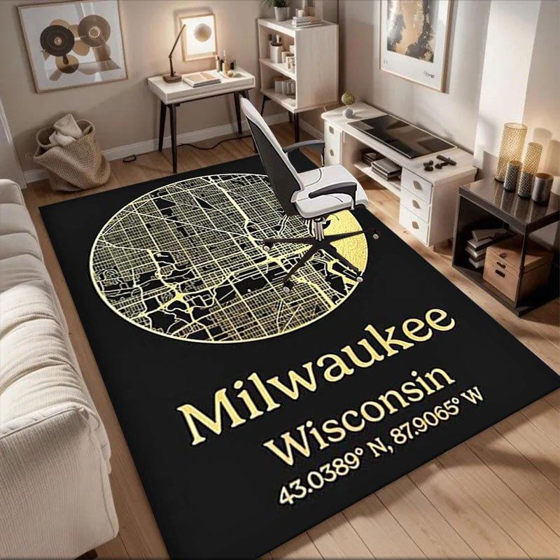 

Milwaukee Map Gold Print Milwaukee Wall Art Milwaukee PosterOffice Mat Home Decor Office Desk Chair Rugs Chair Carpet for office Chair Mat G 60cm by 90cm