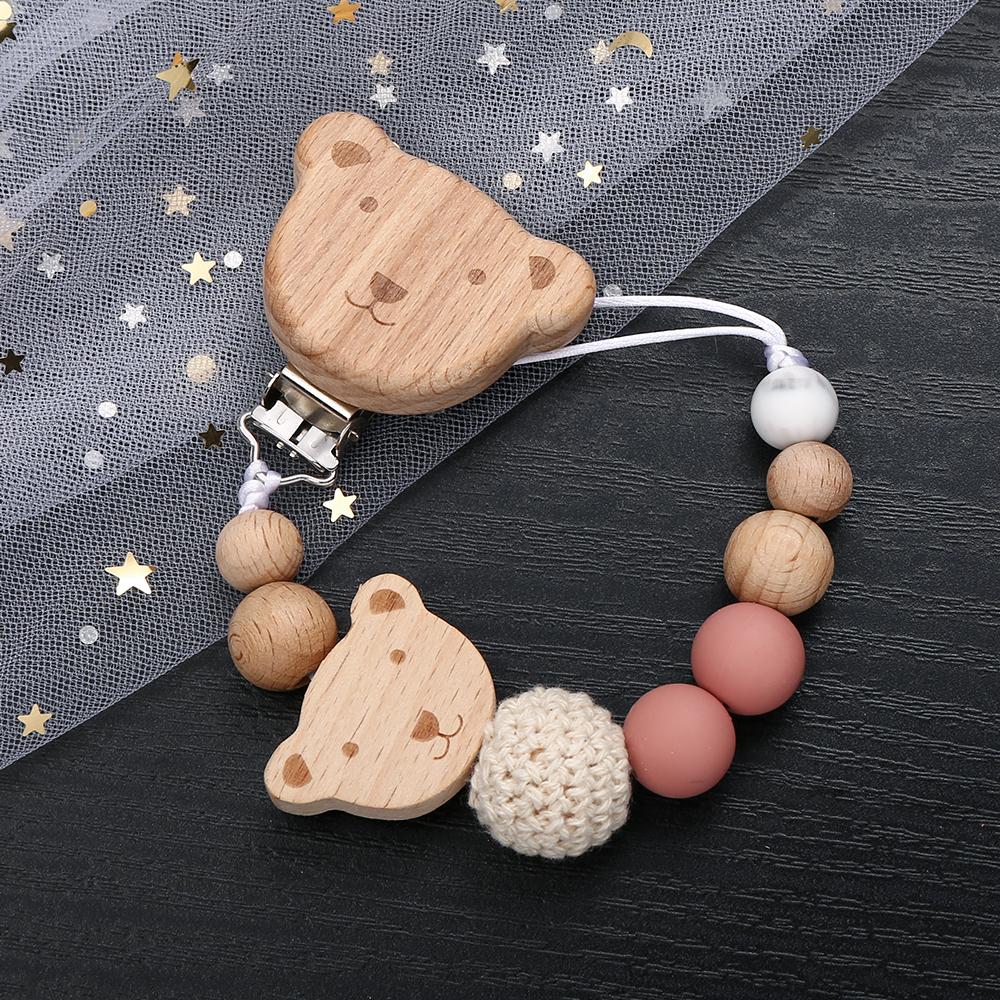 New Wood Chew Silicone Beads Pacifier Clips Dummy Chain Holder Newborn Soother Chains Nipple Holder Infant Teething Toys Gifts