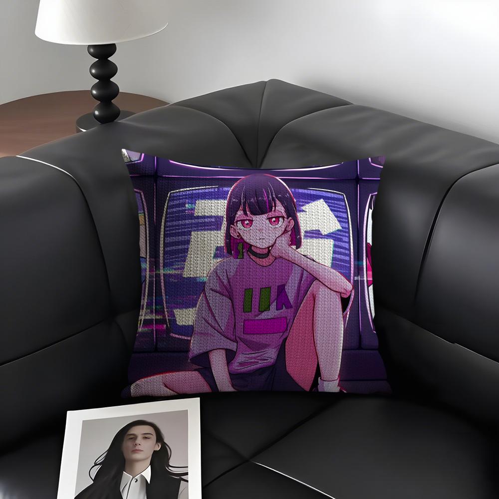 ZZutomayo Cartoon Cushion Cover Natural Linen Organic Fabric DoubleSided Printing Sofa Home Decor Gift Pillow Case