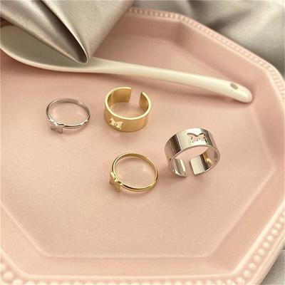 2pcs Open Butterfly Rings For Women Men Lover Couple Ring Set Friendship Engagement Wedding Finger Jewelry