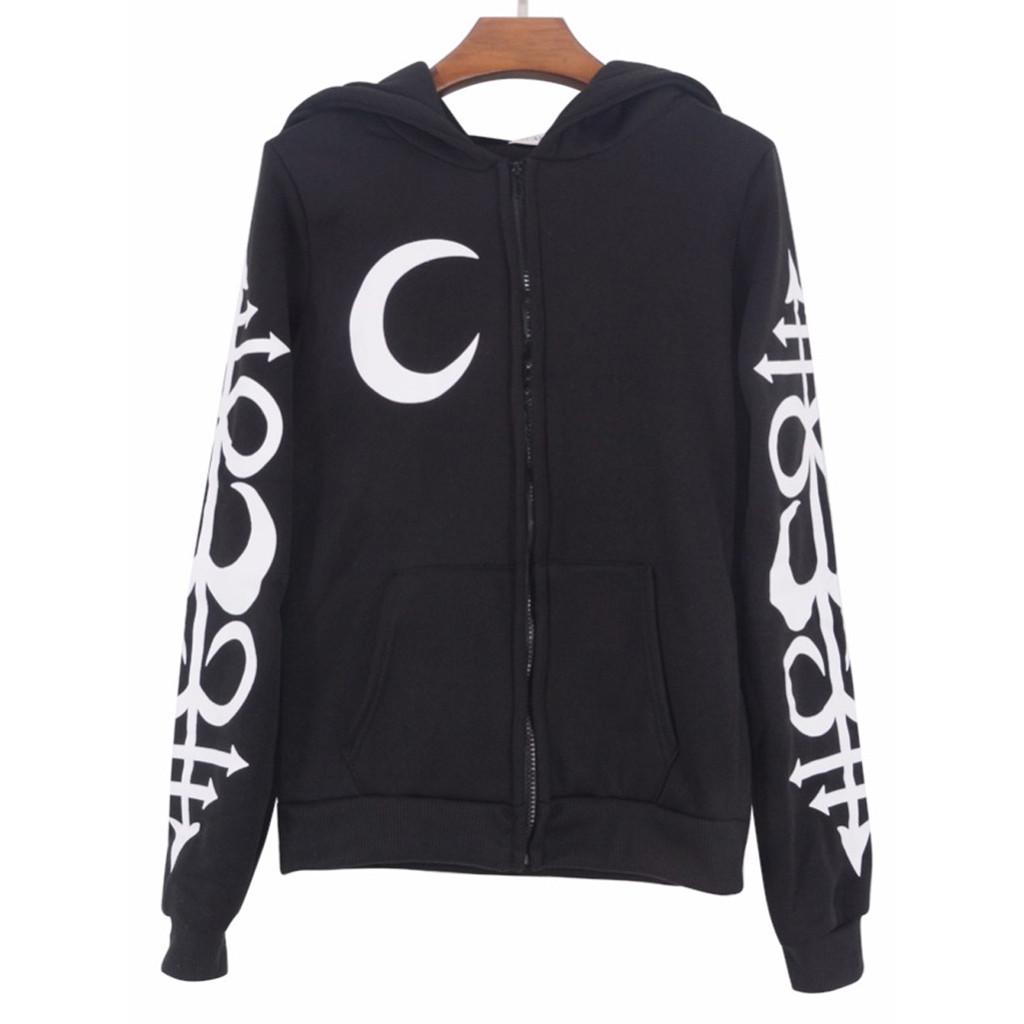 DRAGONHOO Womens Loose Gothic Punk Long Sleeve Hooded Solid Black Cardigan Jacket Coat