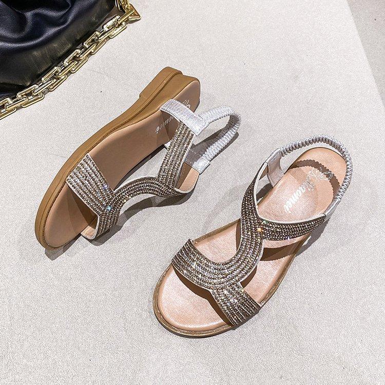 Keilsandalen Damen Frühling und Sommer neu Feenwind Strass elastisches Band offene Zehen Mode Sandalen