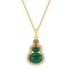 New Chinese-style retro chalcedony green gourd necklace for women, inlaid with diamonds, elegant and luxurious, with a high-end feel, versatile