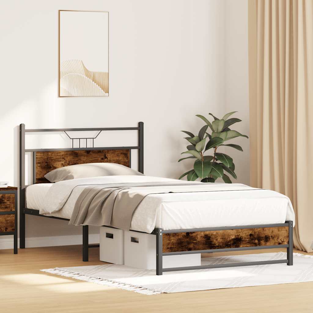 Bed Frame without Mattress Smoked Oak Finish 100x200 cm Wood Based Material