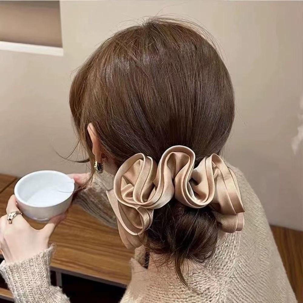 Fabric Pleated Large Intestine Hair Band Solid Color Retro Satin Versatile Ponytail Headpiece