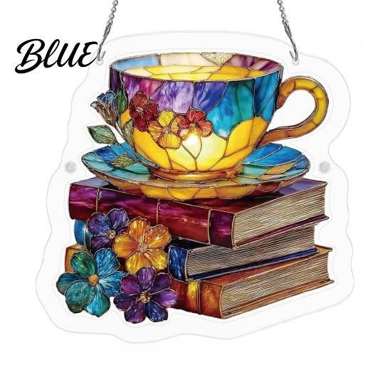 DIY Suncatcher Kit Floral Tea Cup And Book Suncatcher Stained Glass Effect Window Hanging Ornament Acrylic Irregular Puzzle Piece Sun Catcher