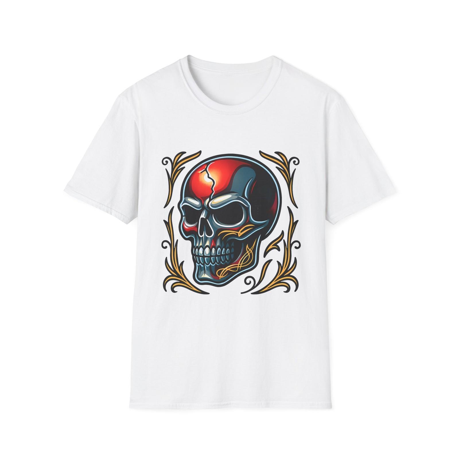 Unisex Softstyle T-Shirt Metallic Lowrider Skull Chrome Pinstripe S