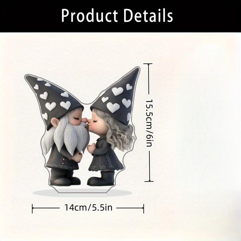 2D Flat Cute Couple Gnome Acrylic Desktop Decoration, Kissing Gnomes with Heart Hats, Suitable for wall Decoration, porch, Room, Villa, accents Home,