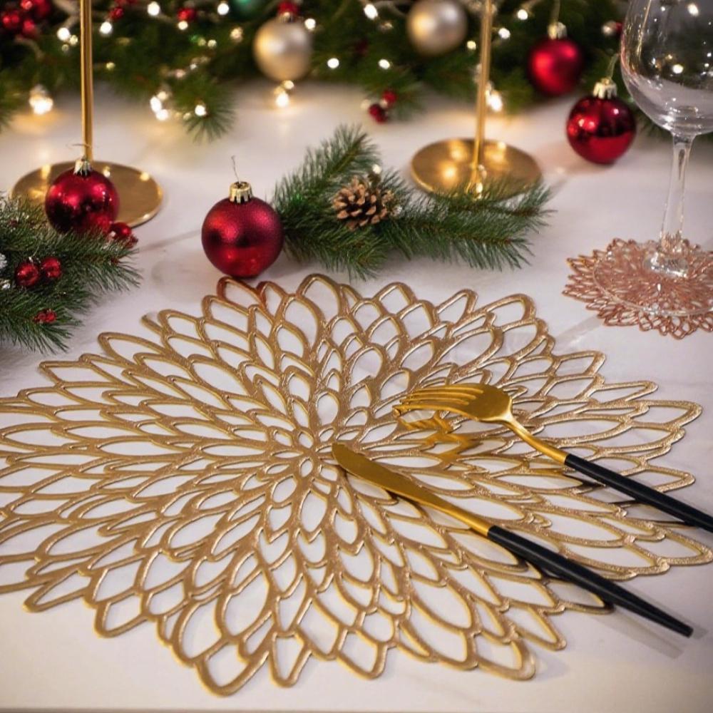 Set of 4 Round Placemats Place Mats Holiday Wipeable Vinyl Placemats Kitchen Dinner Christmas Thanksgiving Farmhouse Wedding