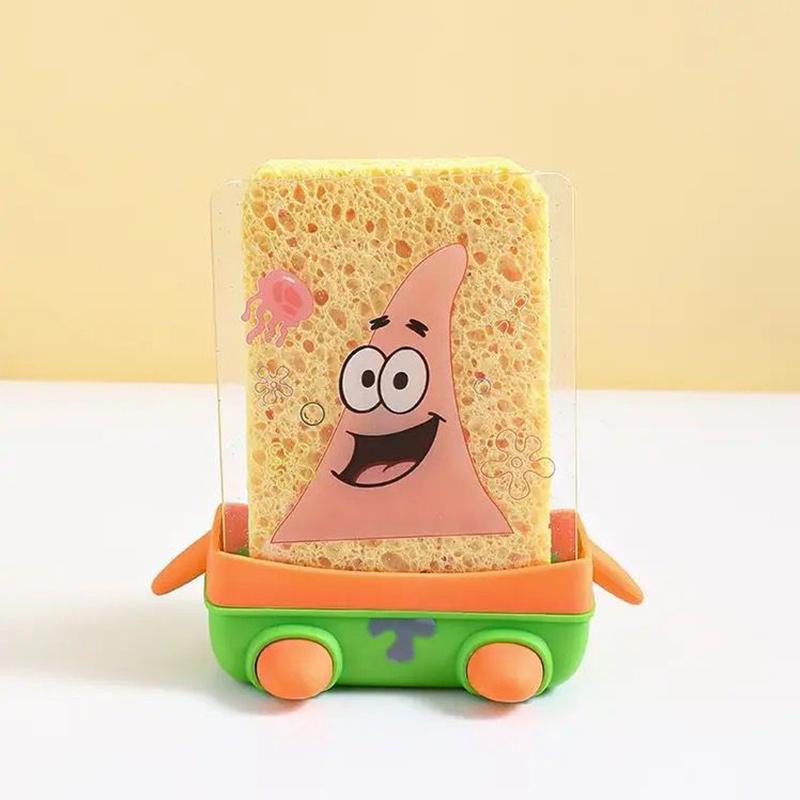 Anbefaling av kjøkkenessensielle: magisk søt SvampeBob tørkestativ, oppvasksvamp, skrubbebørste, gryteklut og oppbevaringsstativ for vasken