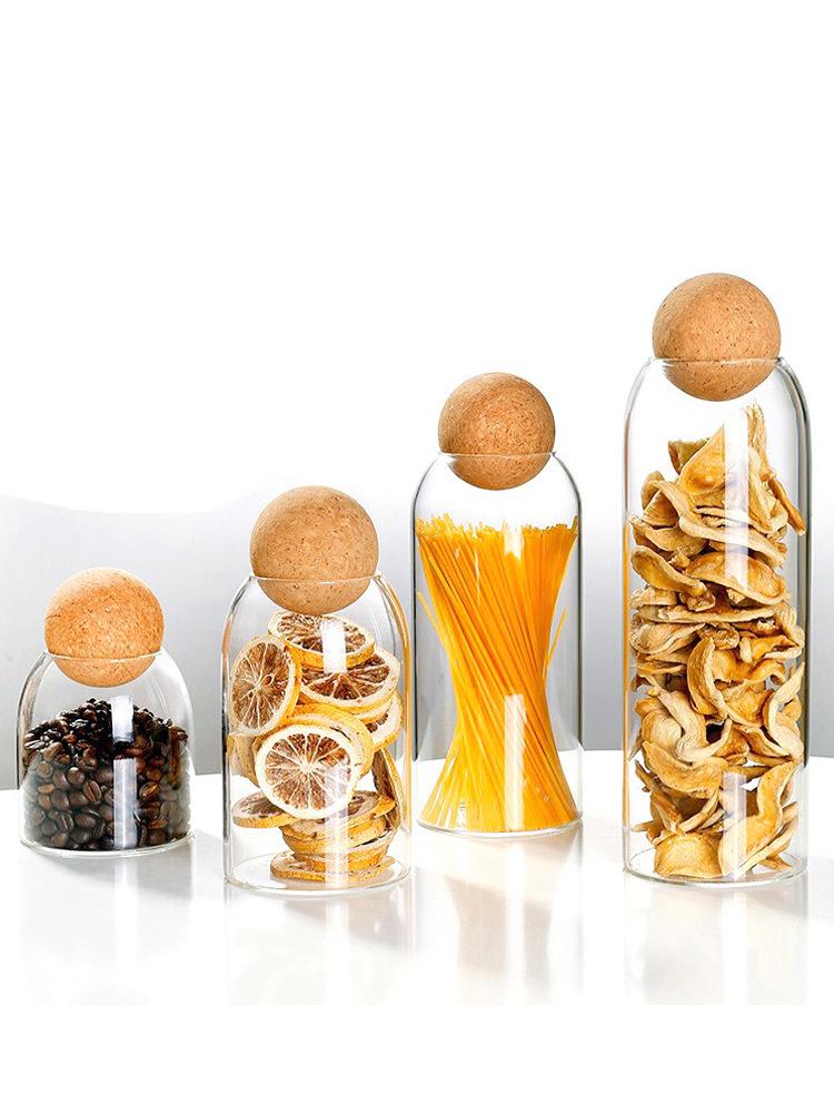 Transparent Borosilicate Glass Jar with Cork Stopper for Tea, Coffee, and Cereal Storage
