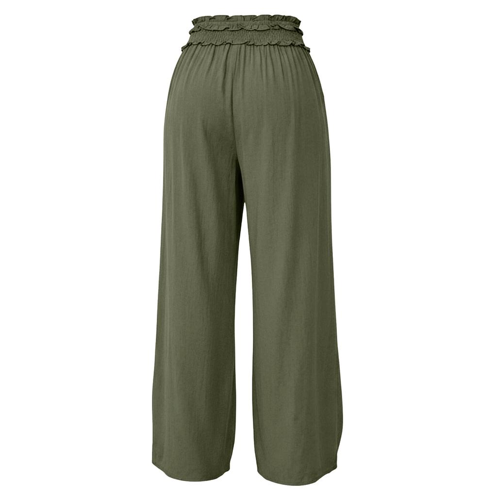 Women's Wide Leg Pants High Waist Loose Fit Pleated Bohemian Style Travel Casual Trousers with Pockets Summer Fashion Solid Color