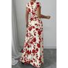 Nuevo Vestido Largo Estampado de Verano con Cuello en V y Manga Corta con Lazo para Mujer Cintura Ajustada