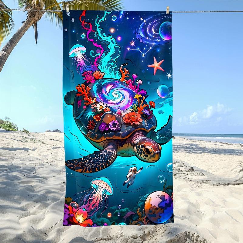 

Vintage Blue Sea Turtle Print Beach Towel Polyester Quick Dry Bath Towels Nautical Marine Life Summer Pool Travel Mat Blanket W30*H60(CM)