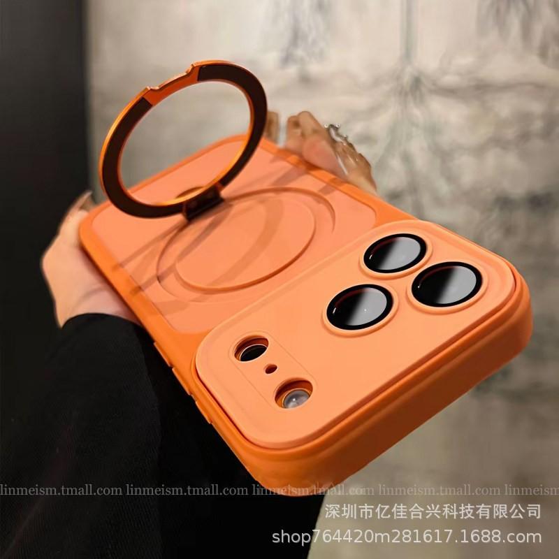 Second-changing contrasting color magnetic suction bracket is suitable for iPhone18promax mobile phone case Apple 17 matte skin case