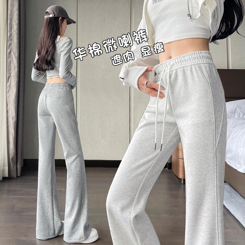 

Women s White-Gray Petite Horseshoe Flare Sweatpants - Slimming, Casual, Plus Velvet, Micro-Flared for Spring/Autumn 2024 M for 95-110 kg