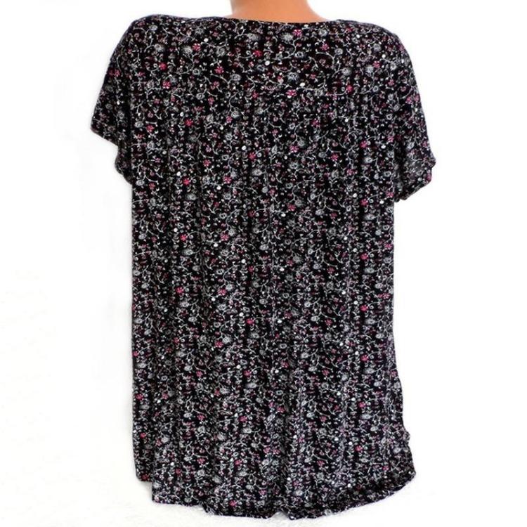 Plus Size Women Summer Casual Loose V Neck Printed Short Sleeve T Shirt Top
