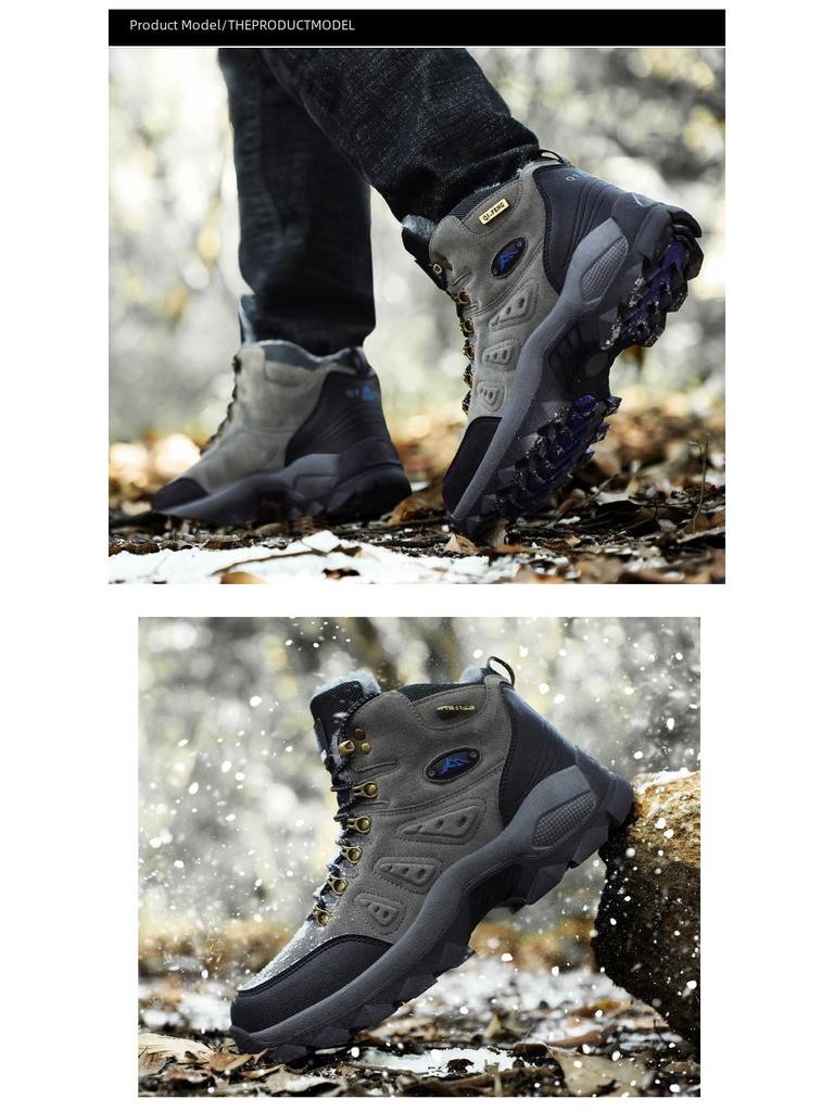 Cross-Border Plus Size Winter High-Top Hiking Shoes: Cotton-Padded, Warm, Fleece-Lined, Leather, Outdoor Casual Snow Boots for Couples.