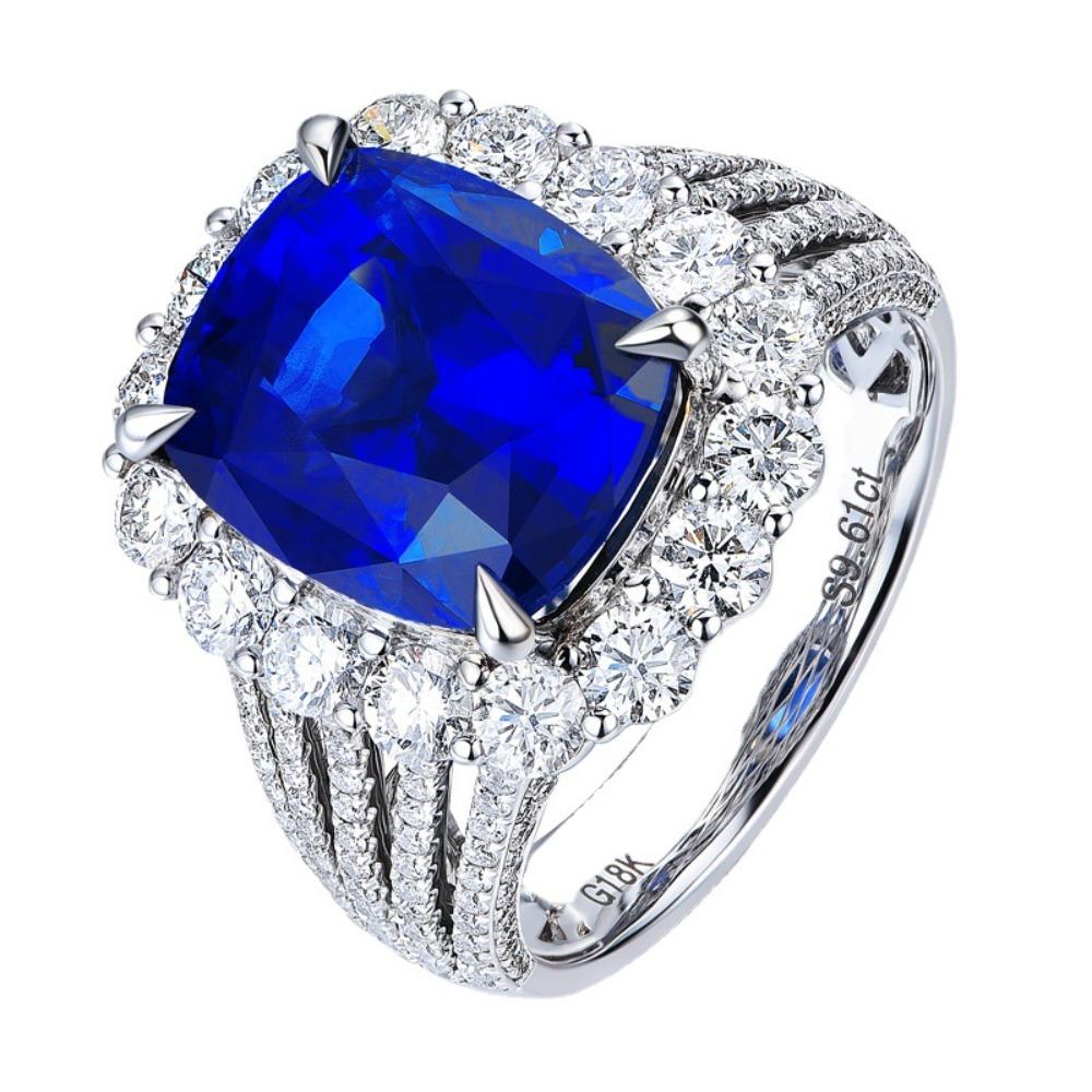 Open Ring 5ct Lab Created Royal Blue Sapphire 18K Gold Plated Women Adjustable Ring with Fake Zircon