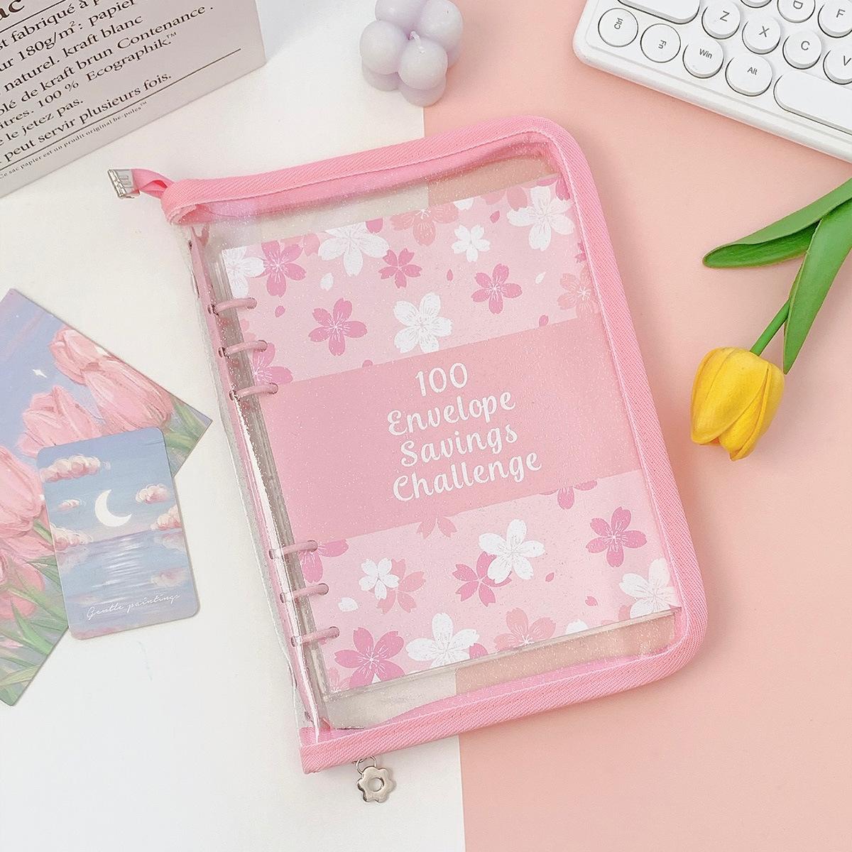 

A5 Розовый на молнии 100 Конвертов Челлендж Сбережений Папка на кольцах Бюджетный органайзер с конвертами для наличных Система организации денег