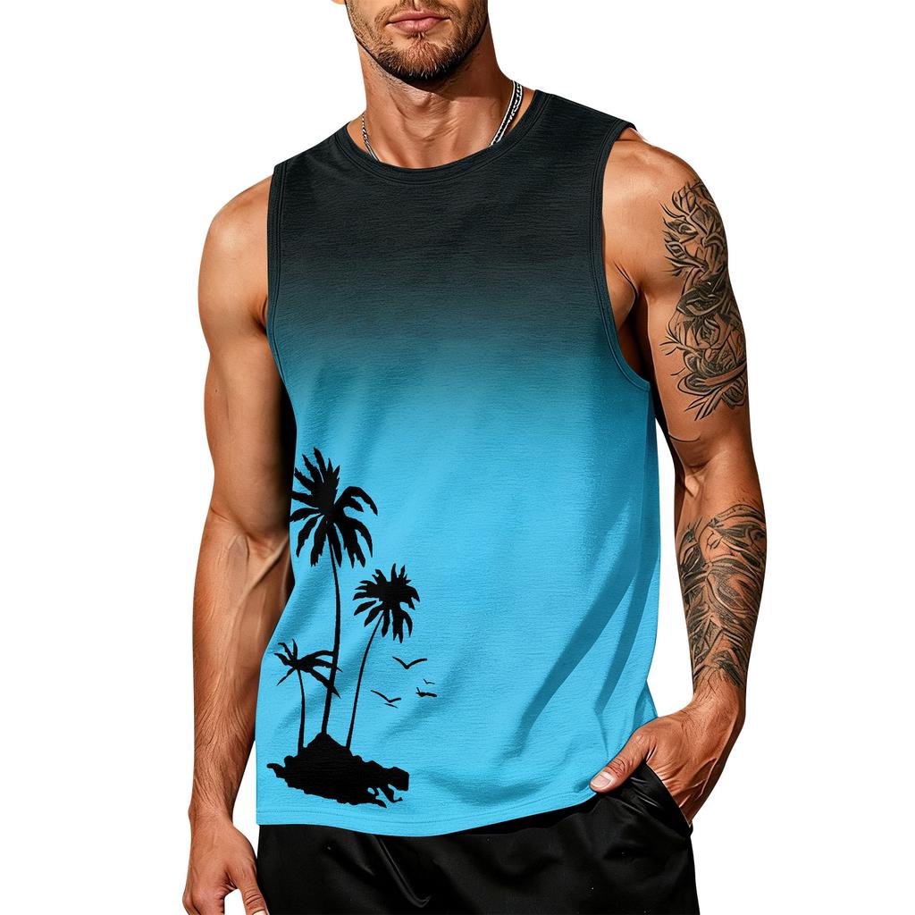 Men's Sleeveless Tank Top Casual Summer Muscle Shirt Hawaiian Print Lightweight Athletic Vest for Outdoor Sports Gym Workout