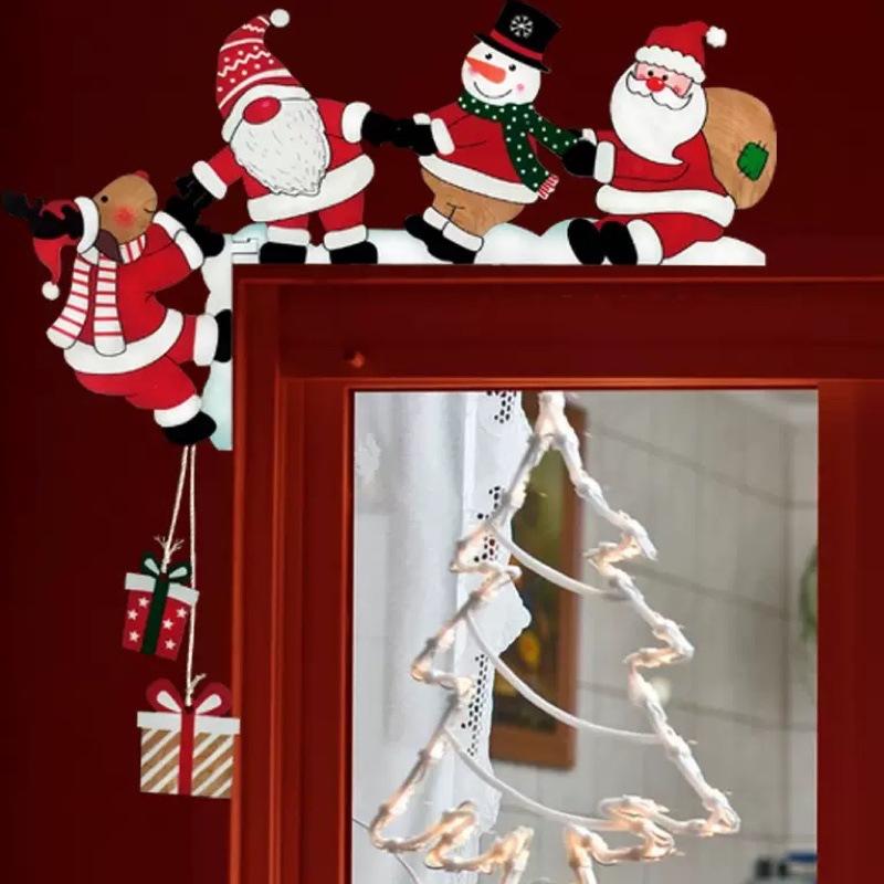 2026 New Wooden Santa Door Corner Decor Snowman Reindeer Pendant Christmas Cartoon Door Frame Decor Party Christmas Ornament