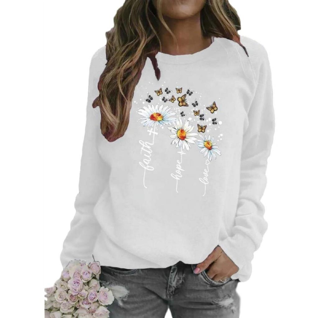 Spring Fall Women Floral Print Long Sleeve Hoodies Casual Female Sweatshirt